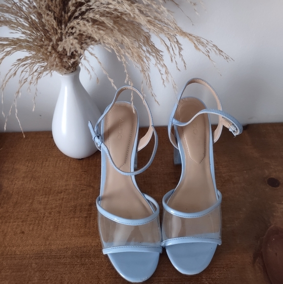 BABY BLUE CLEAR BLOCK HEEL SANDAL - Picture 3 of 3